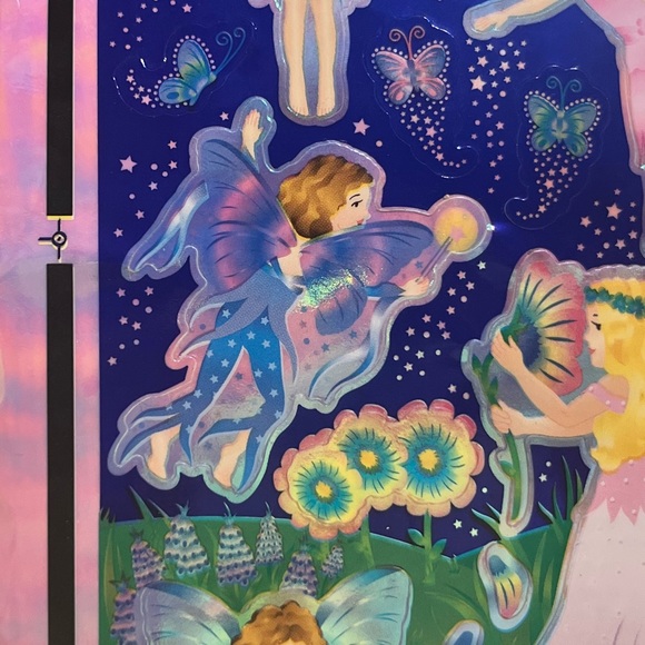 Sandylion Iridescent Shiny Fairy Sticker Sheet Night Sky Stars Pink Blue Flowers - Picture 8 of 16